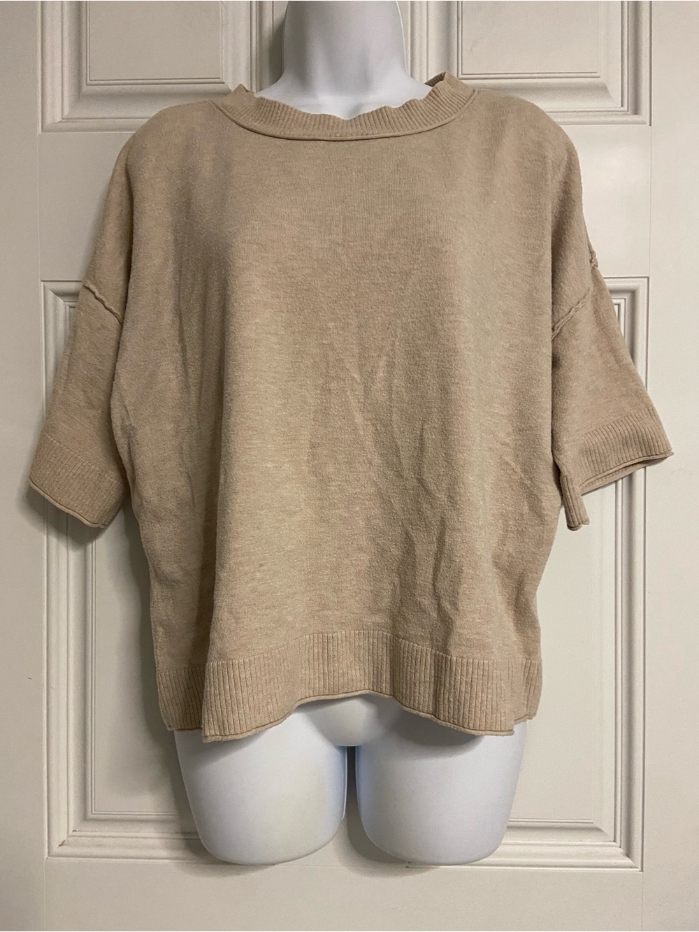 T43a- CYRUS Tan RELAXED KNIT TEE Sweater Top